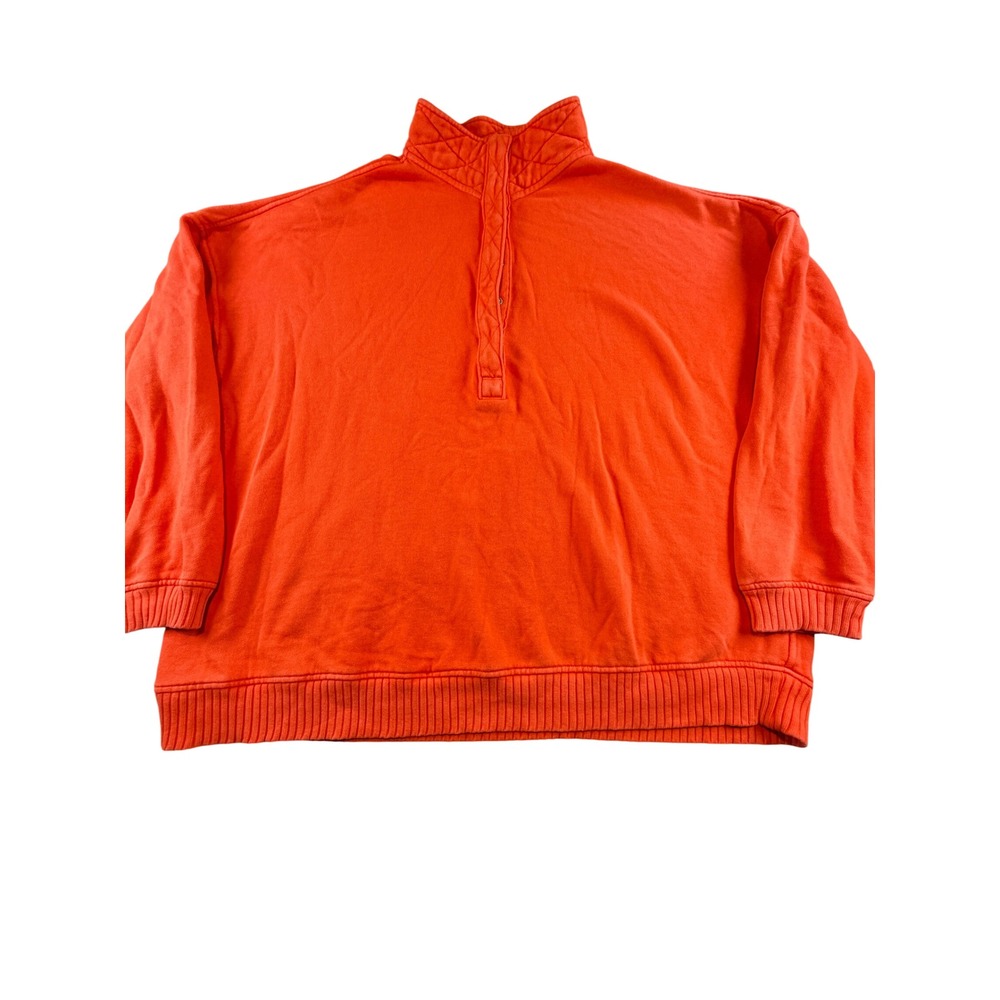 Aerie Orange Quilted Snap Neck Oversized Fleece Sweatshirt XL